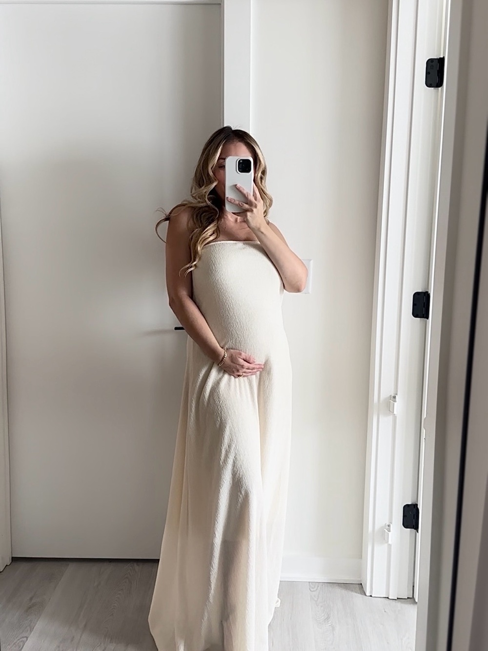 Boohoo Cream Strapless Maxi Dress